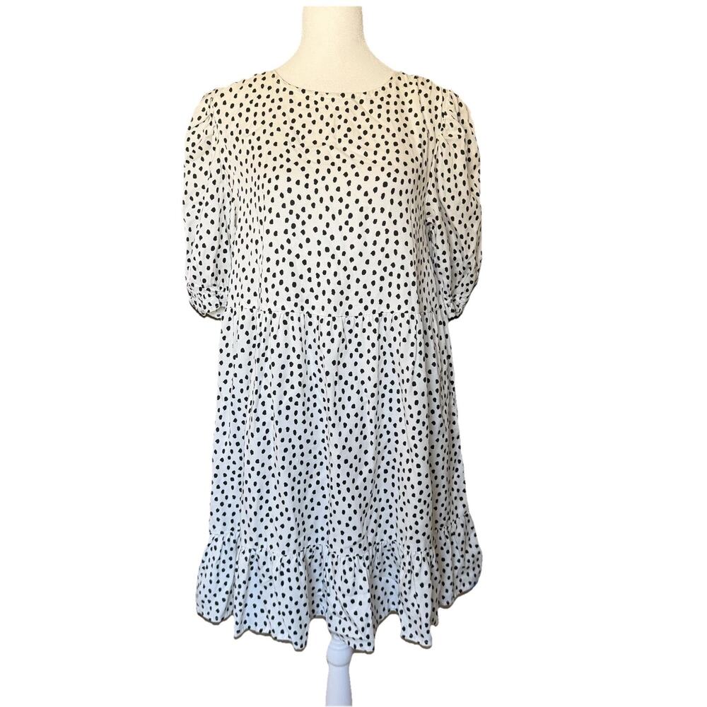 Fashion Jackson The Drop Womens XS Flare Mini Dress Pockets Polka Dot Tencel